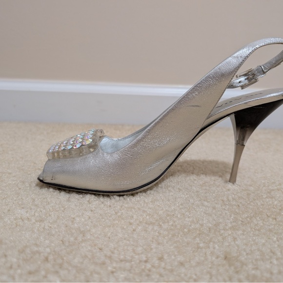 Prada silver leathers size 8 sling back heel with rhinestone embelishment. - Picture 12 of 13